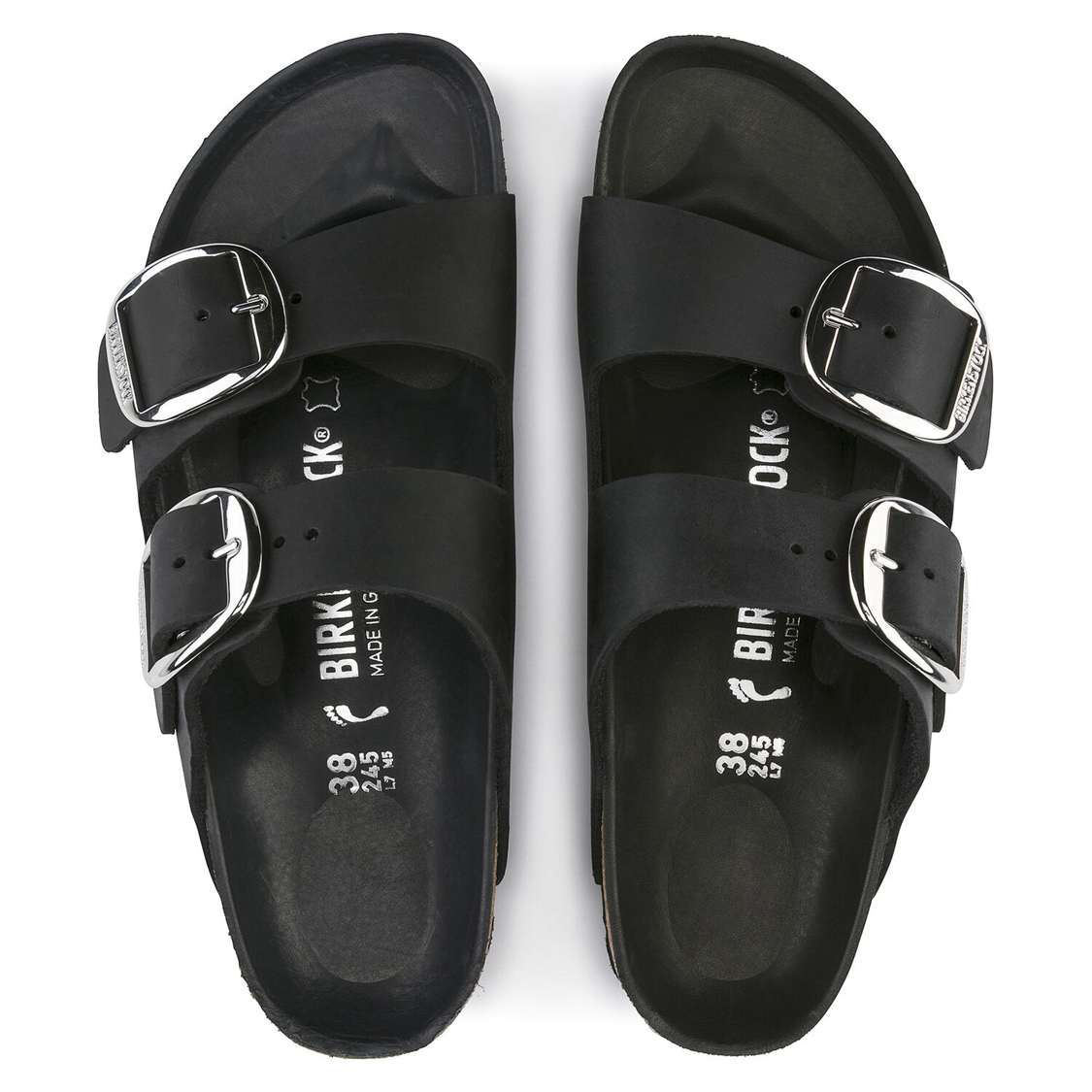 Black Birkenstock Arizona Big Buckle Oiled Leather Women's Two Strap Sandals | pL8P36Nmtgb