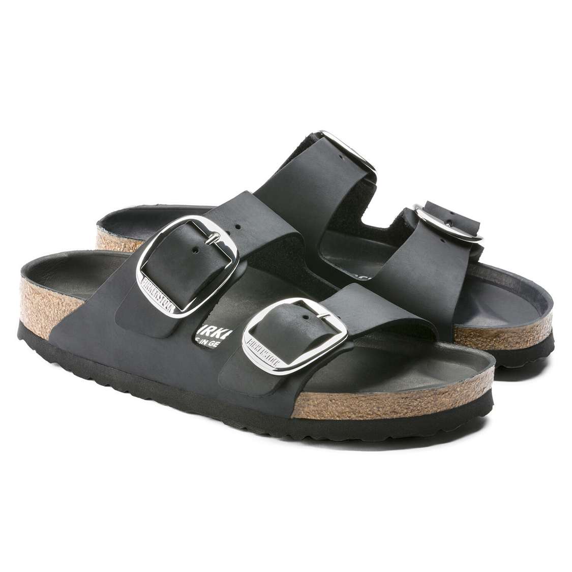 Black Birkenstock Arizona Big Buckle Oiled Leather Women's Two Strap Sandals | pL8P36Nmtgb