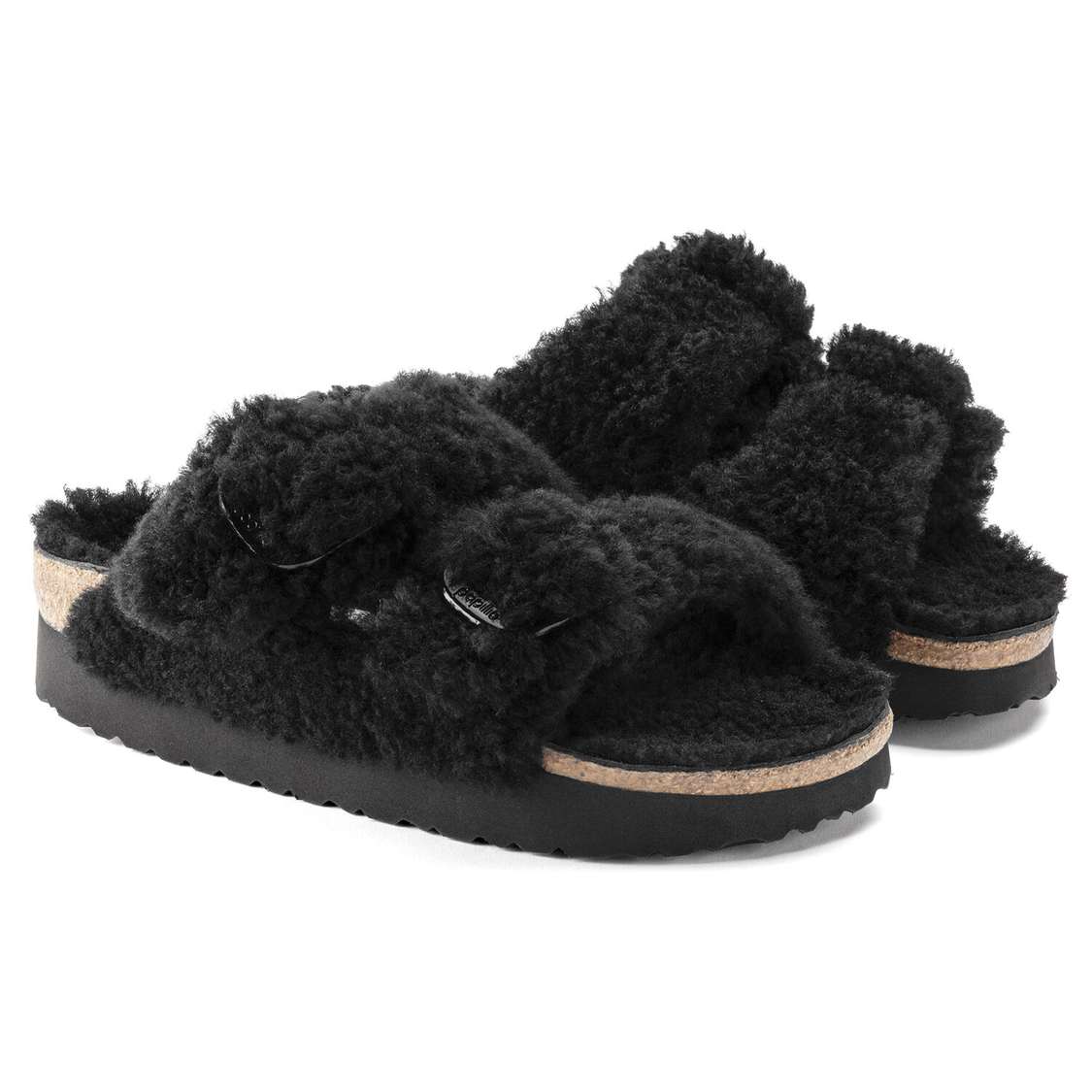 Black Birkenstock Arizona Big Buckle Shearling Women's Platforms Sandals | eiAQSOkyRae