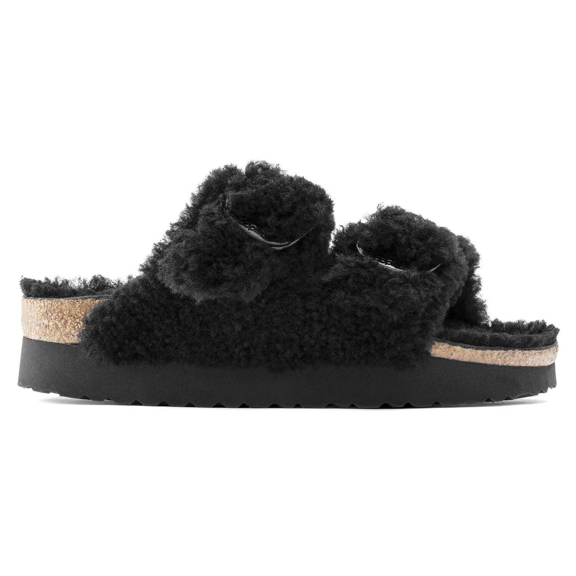 Black Birkenstock Arizona Big Buckle Shearling Women's Platforms Sandals | eiAQSOkyRae