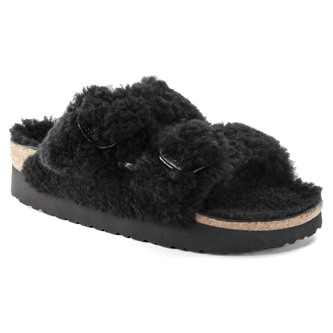 Black Birkenstock Arizona Big Buckle Shearling Women\'s Platforms Sandals | eiAQSOkyRae