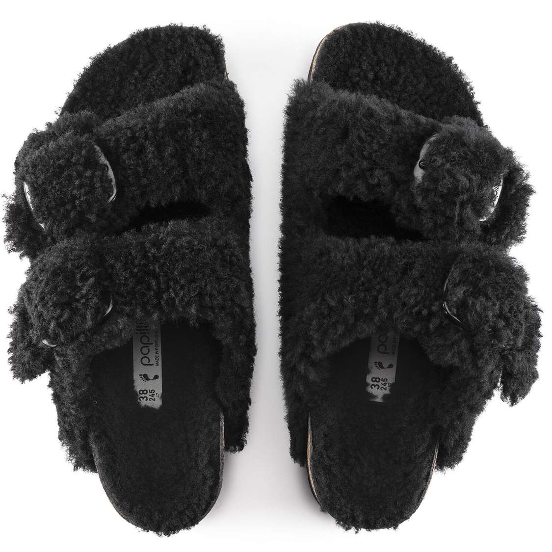 Black Birkenstock Arizona Big Buckle Shearling Women's Two Strap Sandals | tzmWowjxvVo