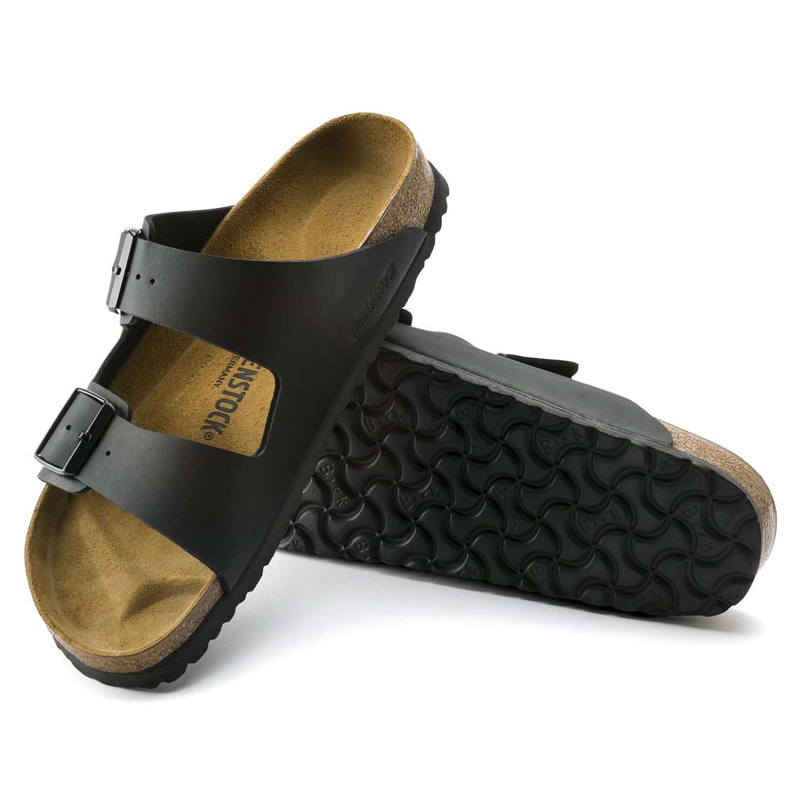 Black Birkenstock Arizona Birko-Flor Men's Two Strap Sandals | B3hIcFDI9t1