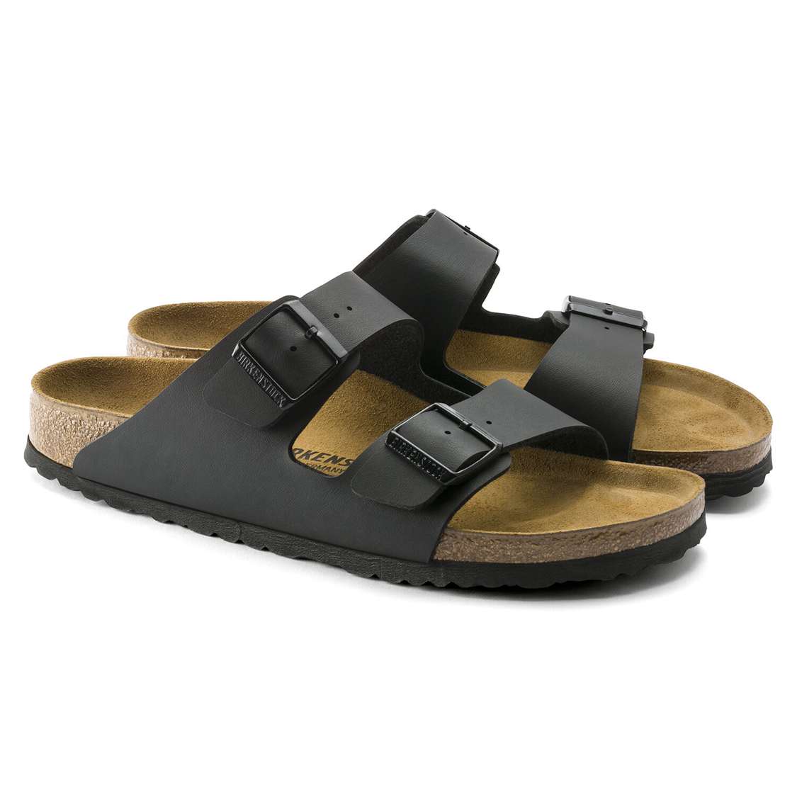 Black Birkenstock Arizona Birko-Flor Men's Two Strap Sandals | B3hIcFDI9t1