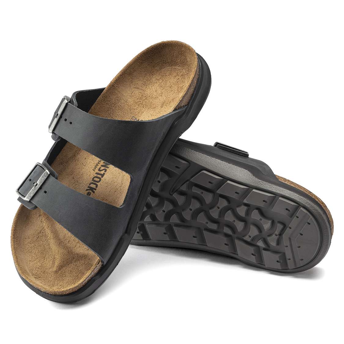 Black Birkenstock Arizona Cross Town Oiled Leather Men's Two Strap Sandals | hNPJQAyfkNz