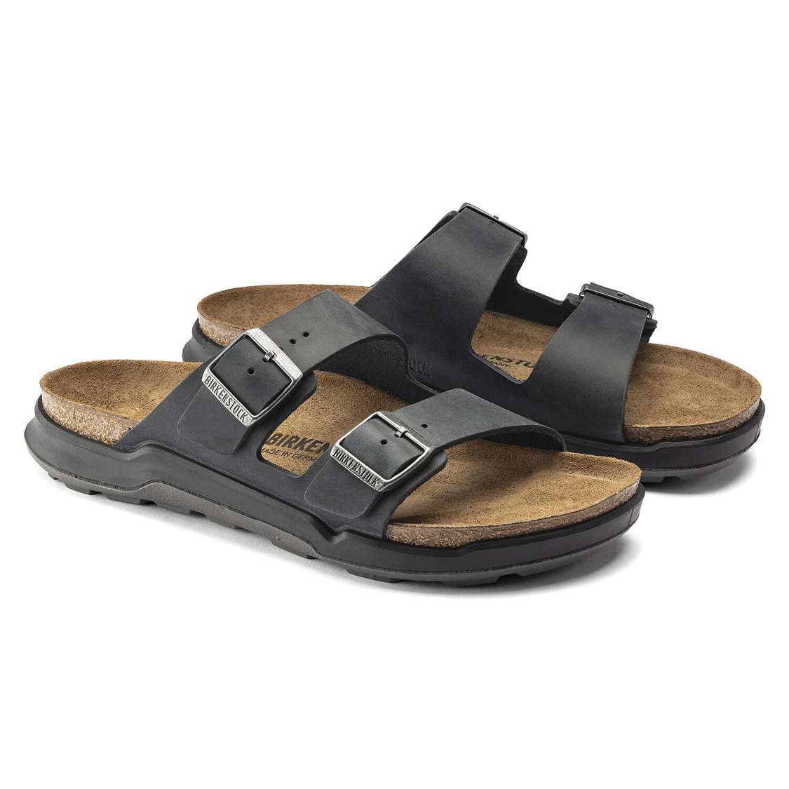 Black Birkenstock Arizona Cross Town Oiled Leather Men's Two Strap Sandals | hNPJQAyfkNz