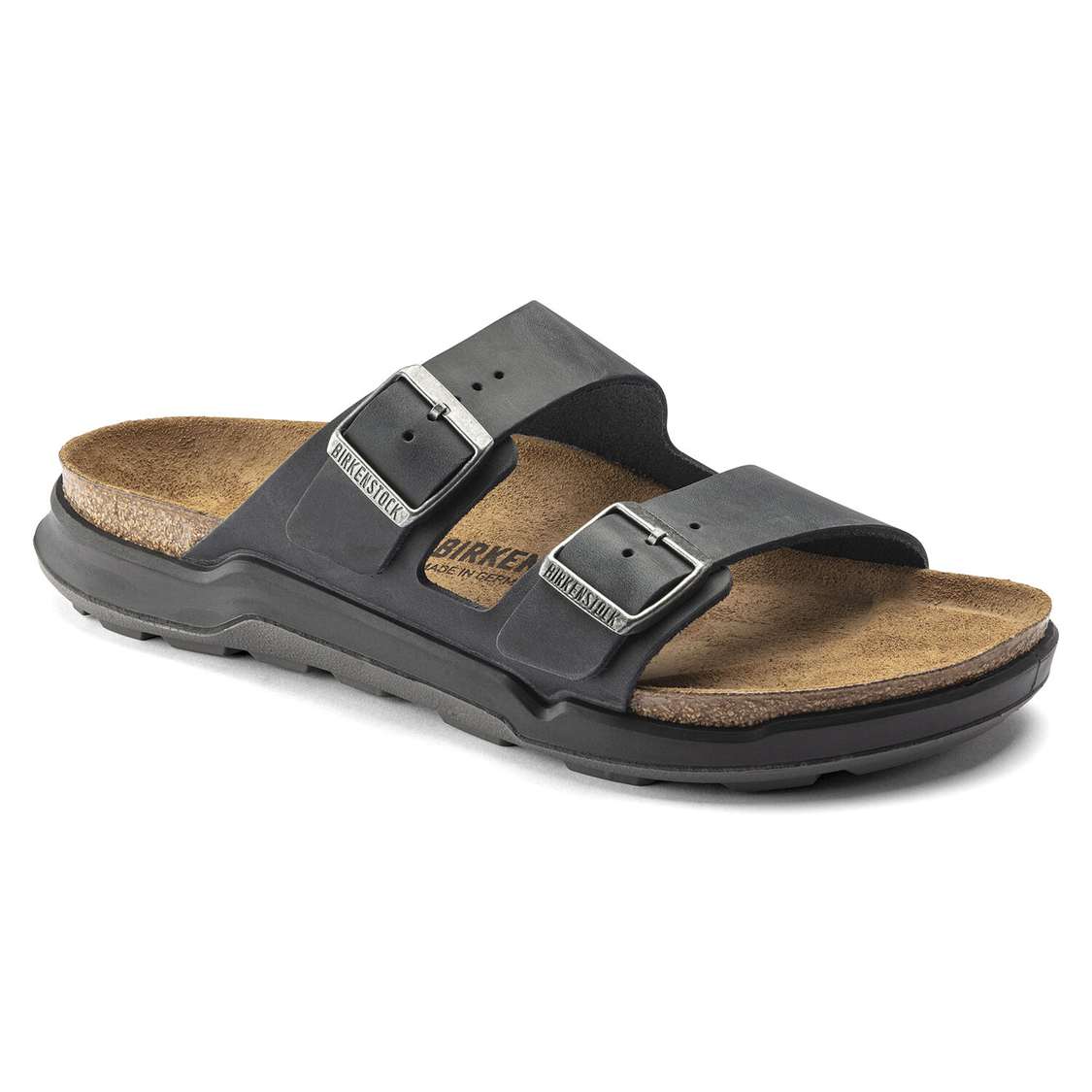 Black Birkenstock Arizona Cross Town Oiled Leather Men\'s Two Strap Sandals | hNPJQAyfkNz