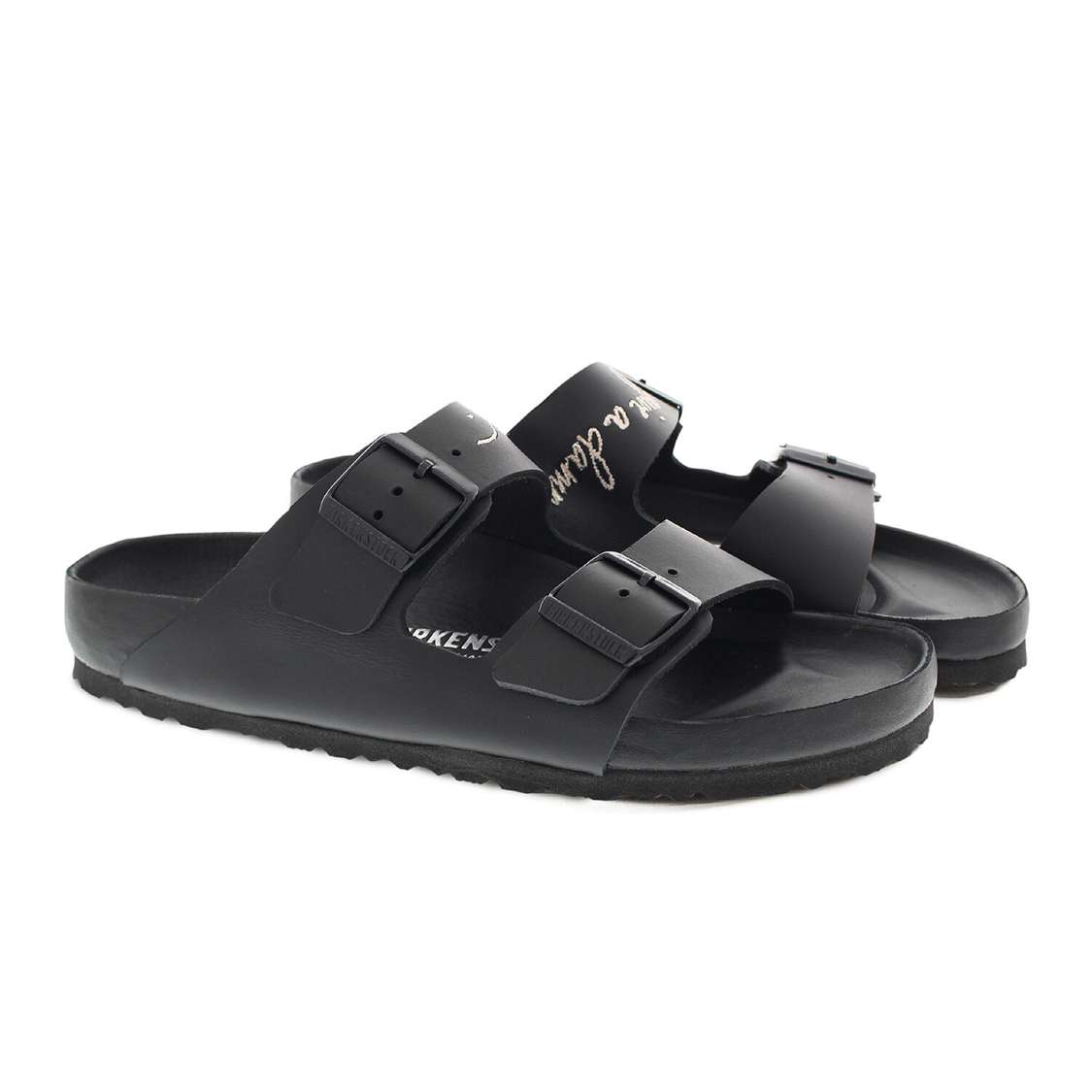 Black Birkenstock Arizona Leather Men's Two Strap Sandals | uFJnXLt1CCo