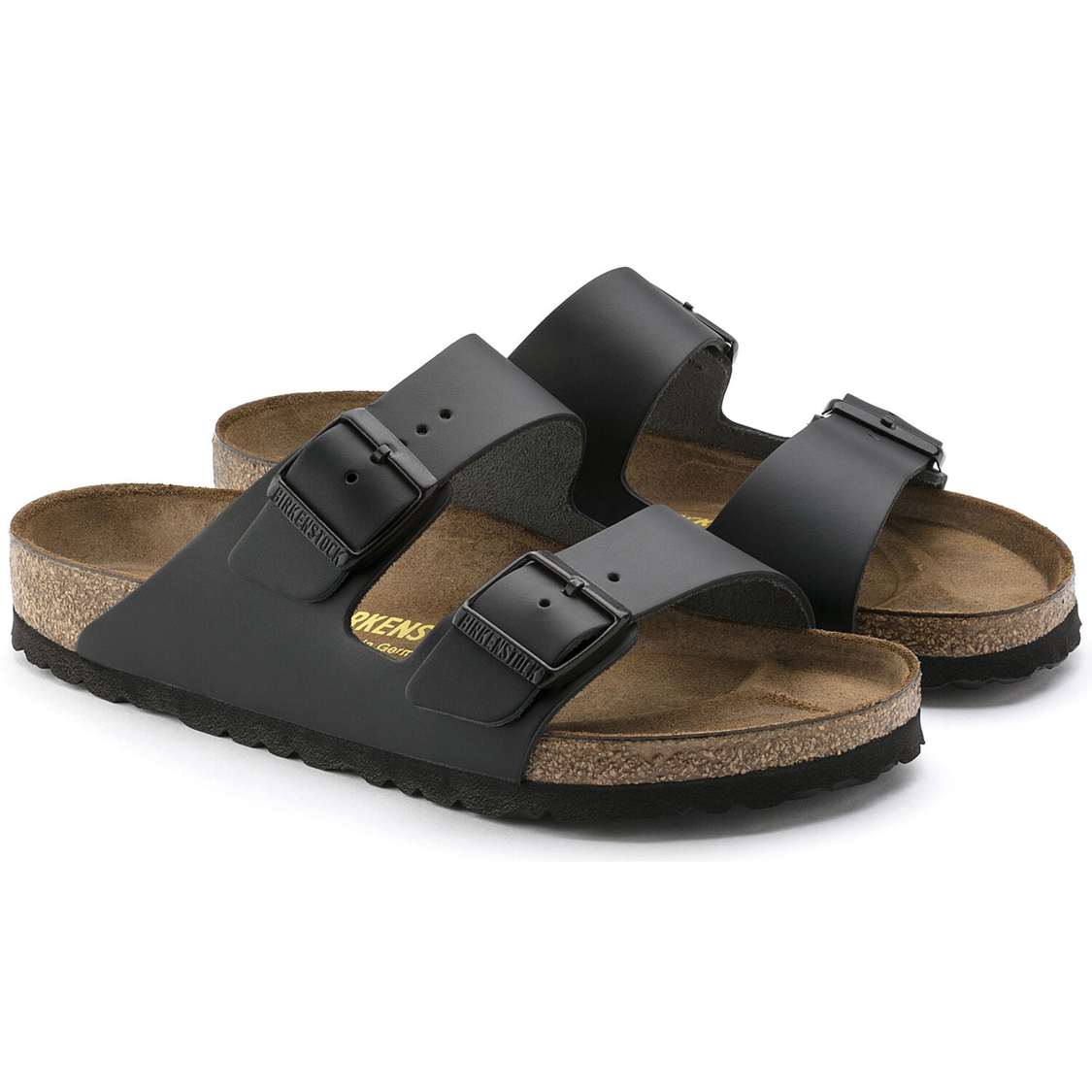 Black Birkenstock Arizona Leather Women's Two Strap Sandals | tovLymH3flb