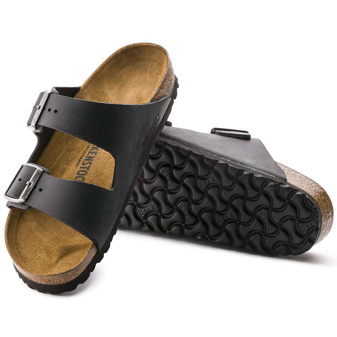 Black Birkenstock Arizona Oiled Leather Women's Two Strap Sandals | 25LwEXqaTaI