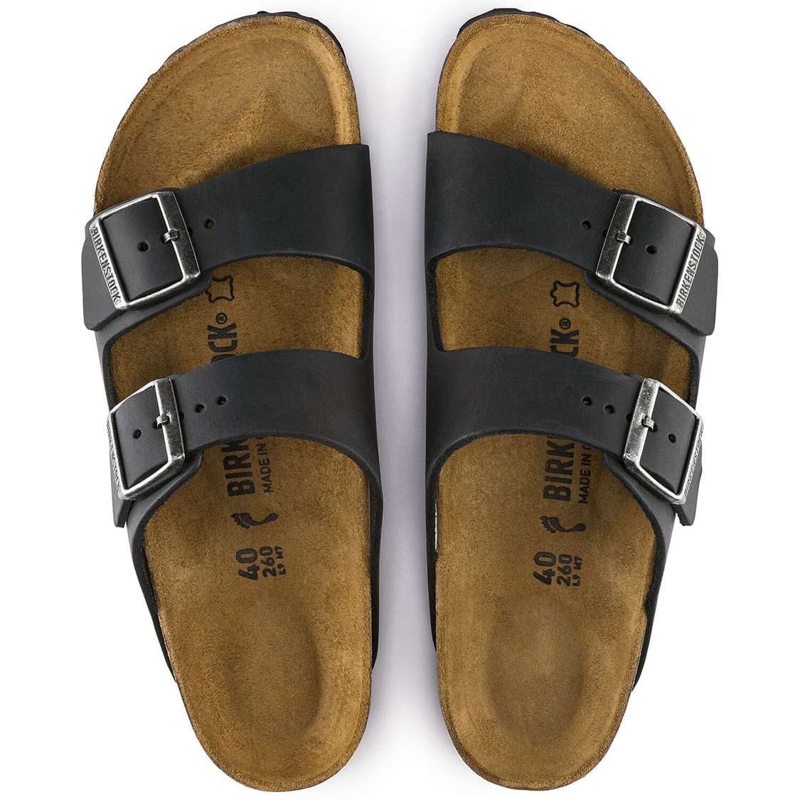 Black Birkenstock Arizona Oiled Leather Men's Two Strap Sandals | WGcyUmWBCo9