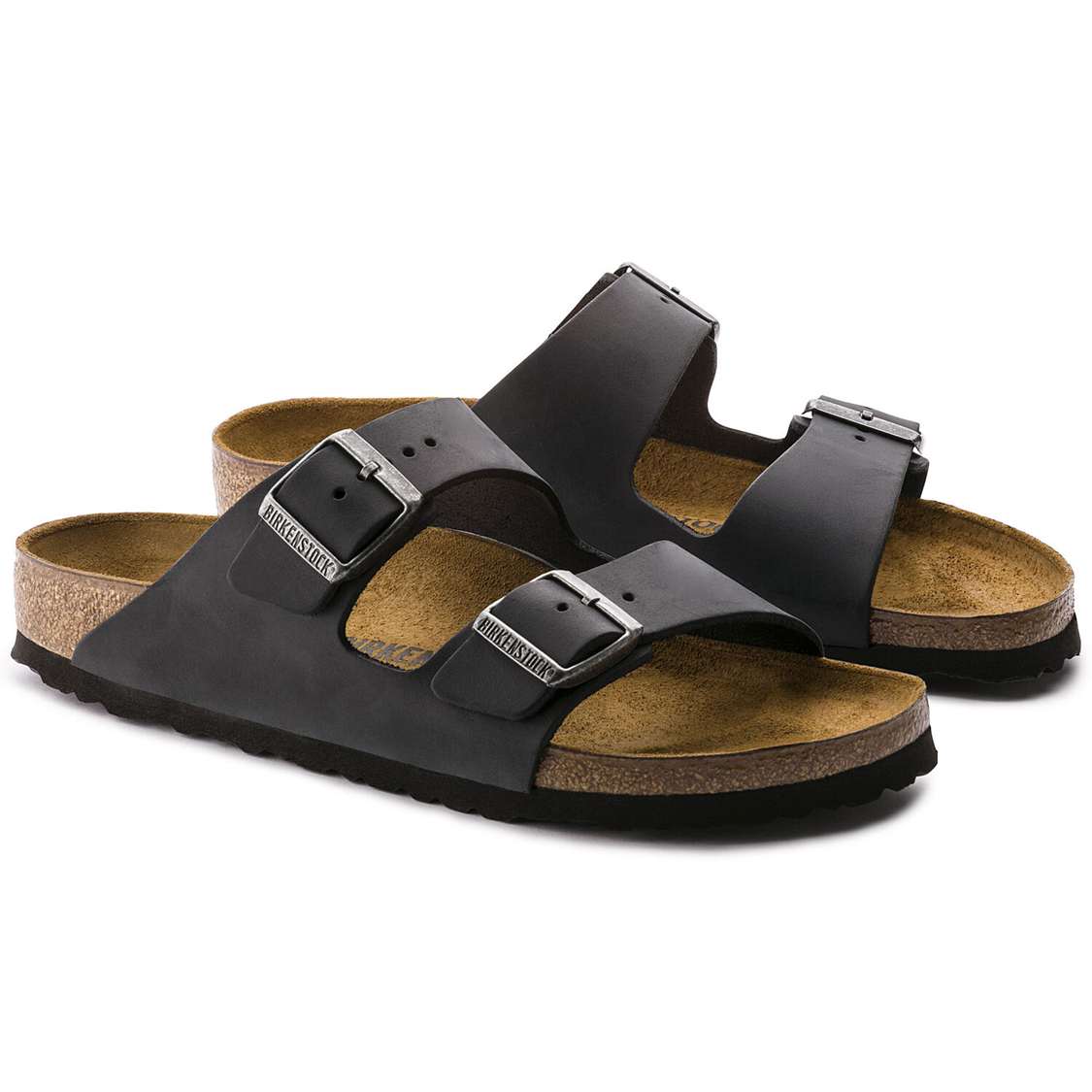 Black Birkenstock Arizona Oiled Leather Men's Two Strap Sandals | WGcyUmWBCo9