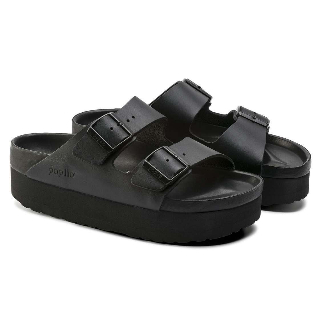 Black Birkenstock Arizona Platform Leather Women's Two Strap Sandals | jf2k1WPIoGA