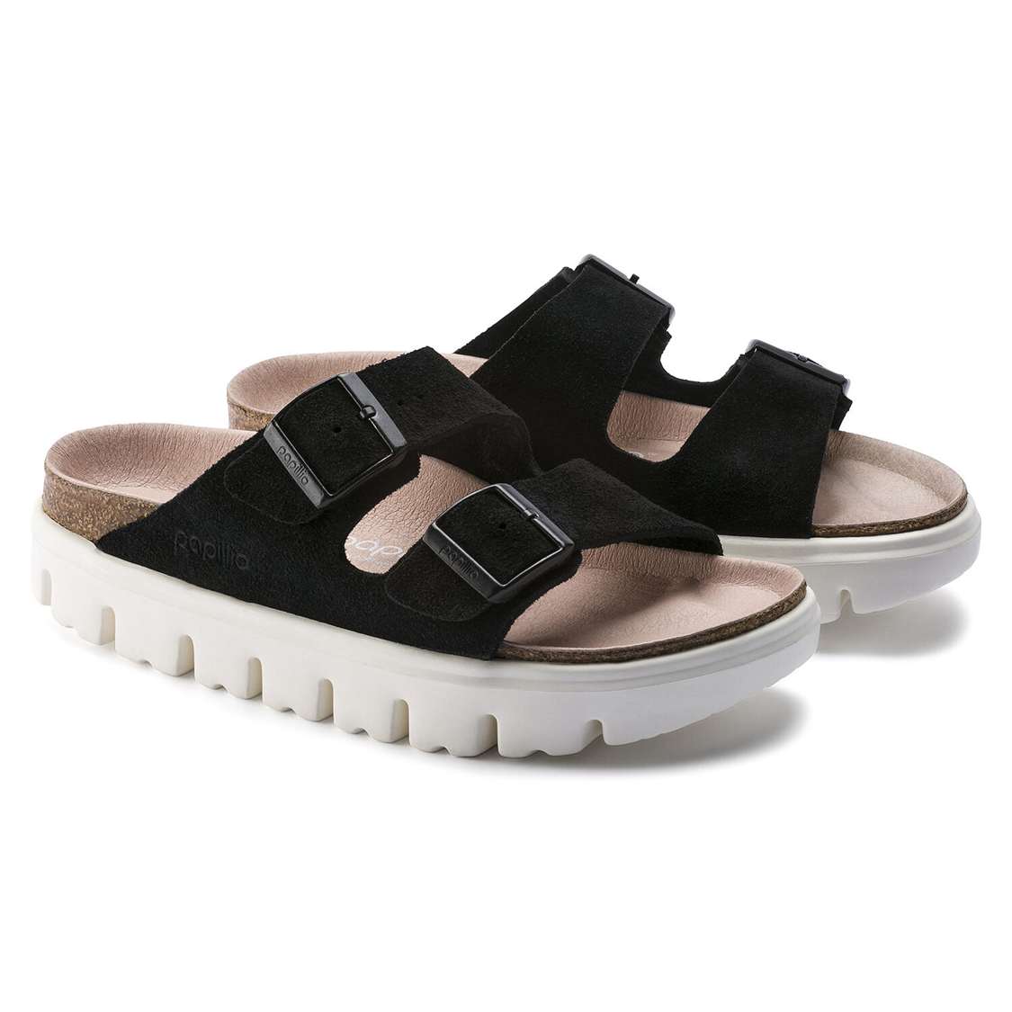 Black Birkenstock Arizona Platform Suede Leather Women's Platforms Sandals | Nz5AEjiB8u1