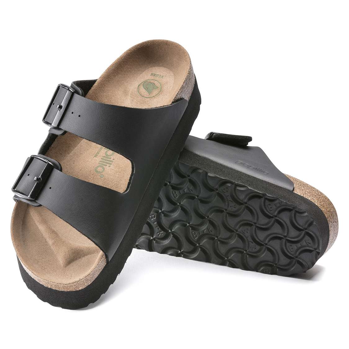 Black Birkenstock Arizona Platform Vegan Birko-Flor Women's Two Strap Sandals | 4kyegWcCCaF