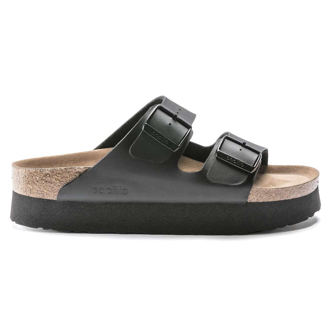 Black Birkenstock Arizona Platform Vegan Birko-Flor Women's Two Strap Sandals | 4kyegWcCCaF