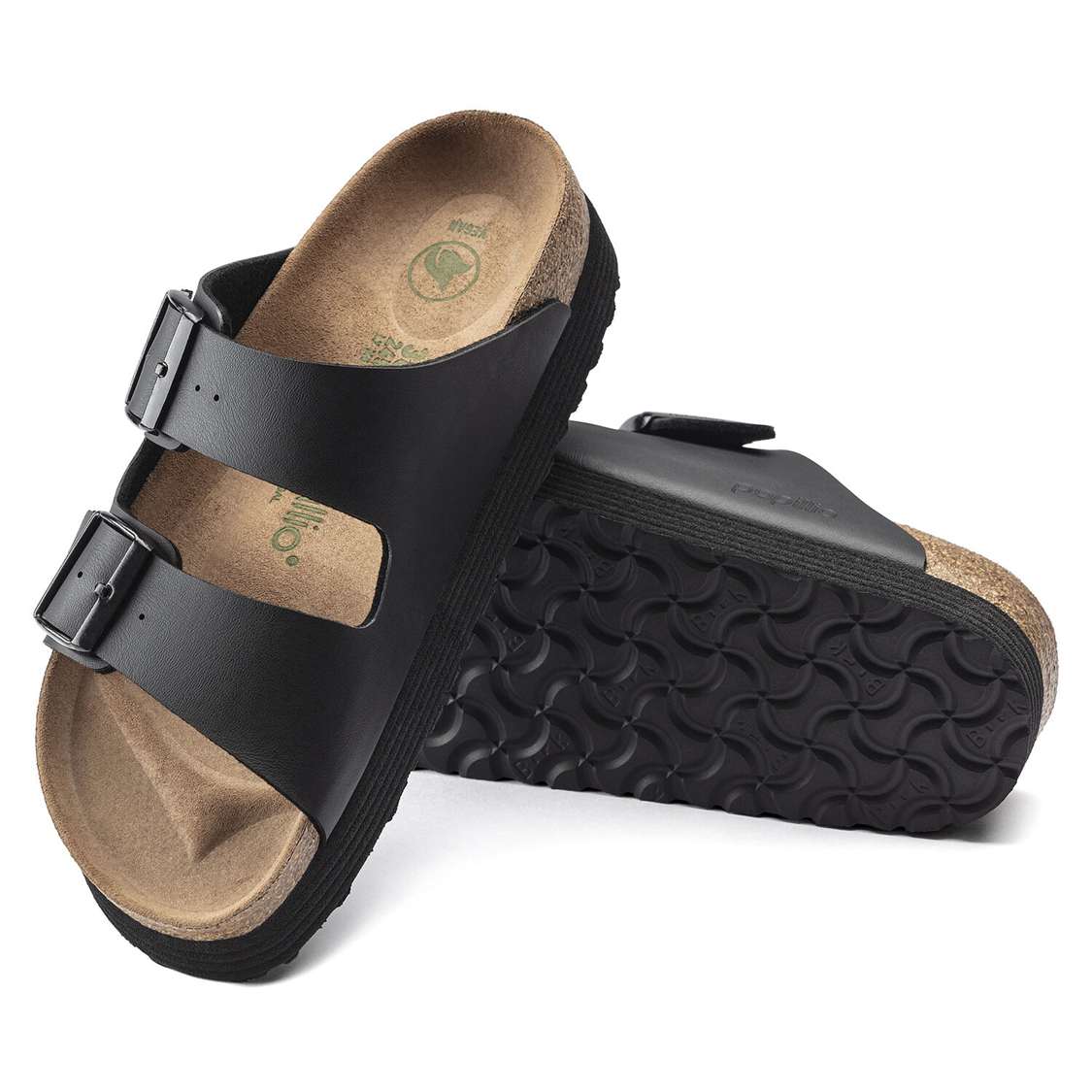 Black Birkenstock Arizona Platform Vegan Birko-Flor Women's Two Strap Sandals | LPlyn1UHyOi