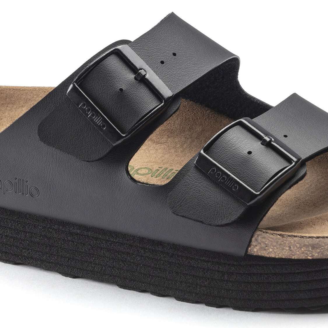 Black Birkenstock Arizona Platform Vegan Birko-Flor Women's Two Strap Sandals | LPlyn1UHyOi