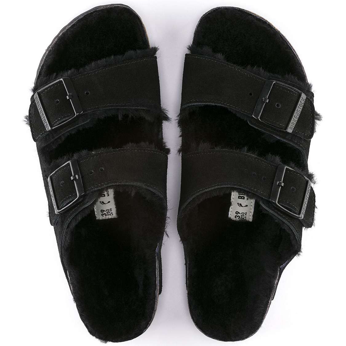 Black Birkenstock Arizona Shearling Suede Leather Men's Two Strap Sandals | tl162GHIFvb