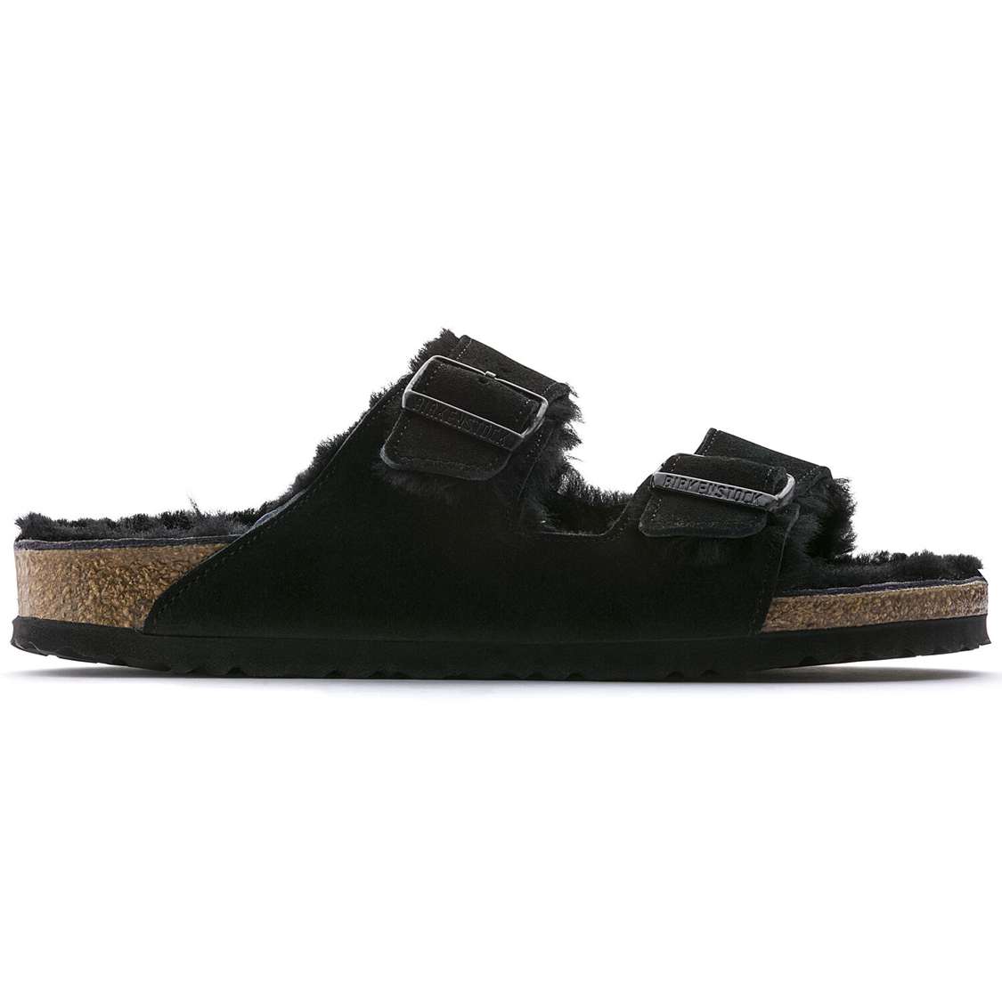 Black Birkenstock Arizona Shearling Suede Leather Women's Two Strap Sandals | uILCLsMO66n