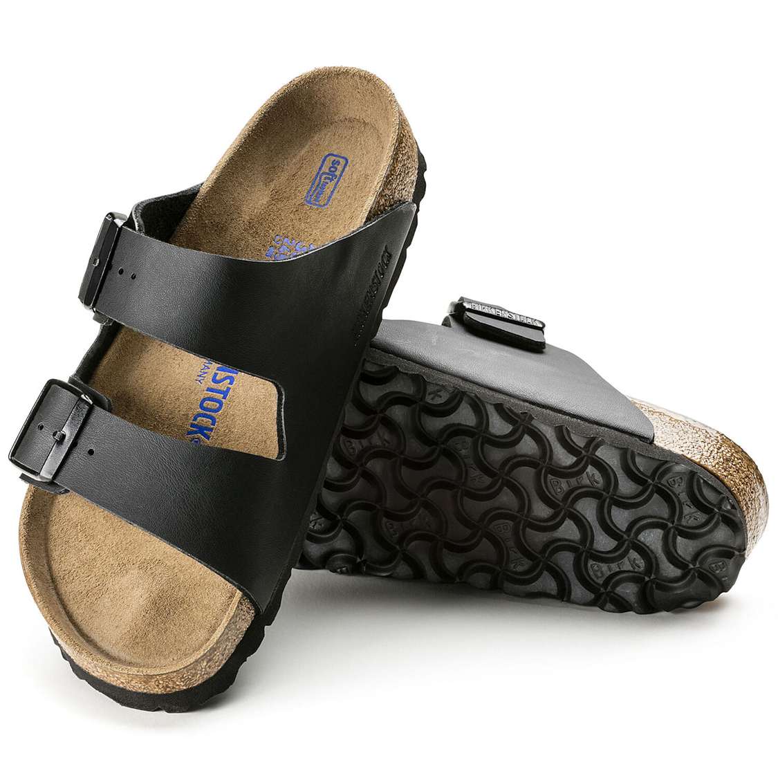 Black Birkenstock Arizona Soft Footbed Birko-Flor Men's Two Strap Sandals | eUQVrDrFqSo