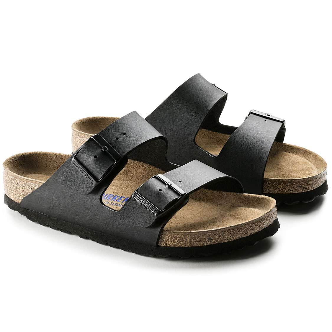 Black Birkenstock Arizona Soft Footbed Birko-Flor Men's Two Strap Sandals | eUQVrDrFqSo