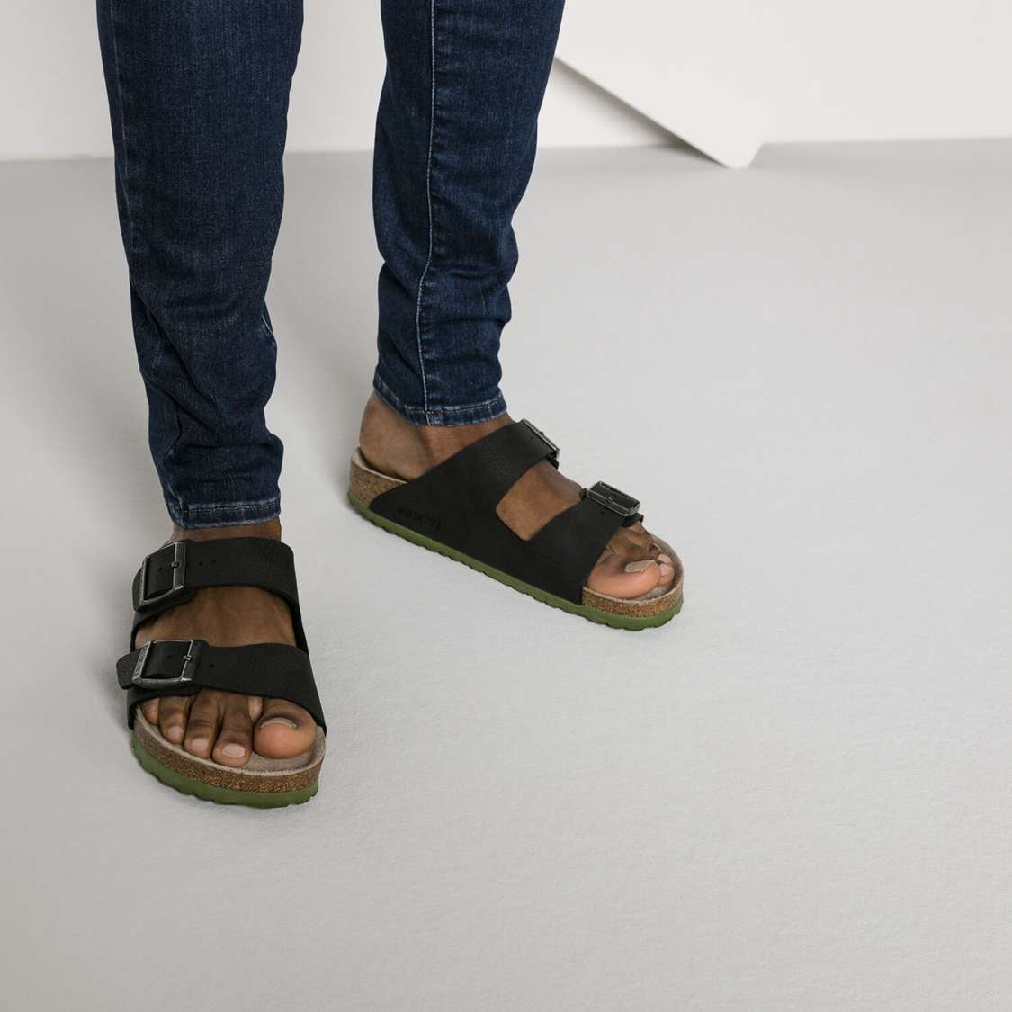 Black Birkenstock Arizona Soft Footbed Birko-Flor Embossed Men's Two Strap Sandals | ghzHEWtcClv