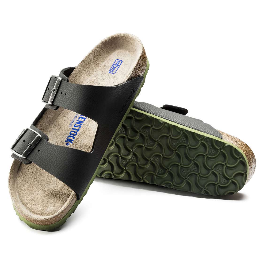 Black Birkenstock Arizona Soft Footbed Birko-Flor Embossed Men's Two Strap Sandals | ghzHEWtcClv