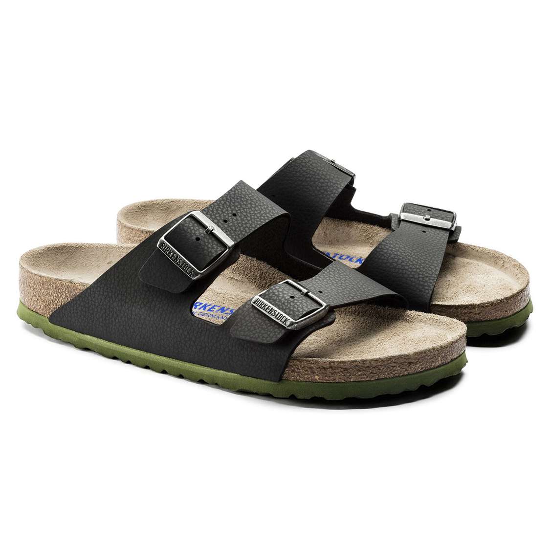 Black Birkenstock Arizona Soft Footbed Birko-Flor Embossed Men's Two Strap Sandals | ghzHEWtcClv