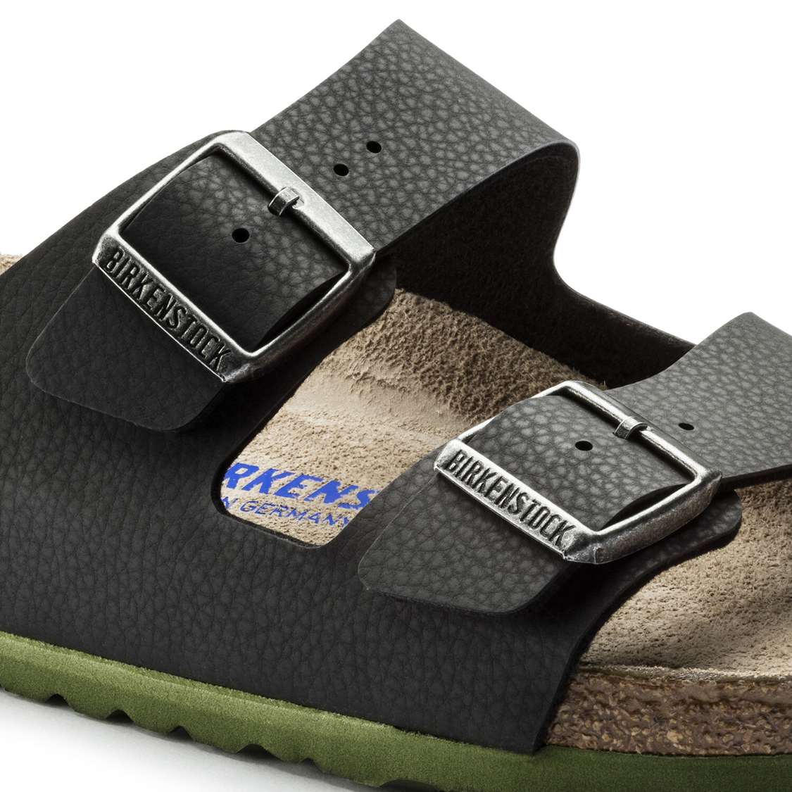 Black Birkenstock Arizona Soft Footbed Birko-Flor Embossed Men's Two Strap Sandals | ghzHEWtcClv