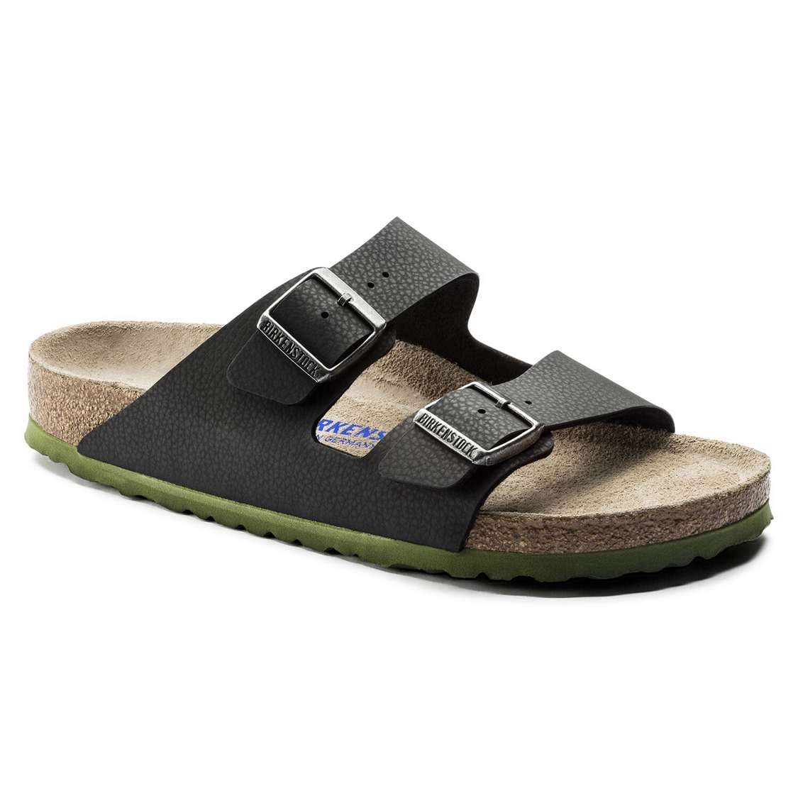 Black Birkenstock Arizona Soft Footbed Birko-Flor Embossed Men\'s Two Strap Sandals | ghzHEWtcClv