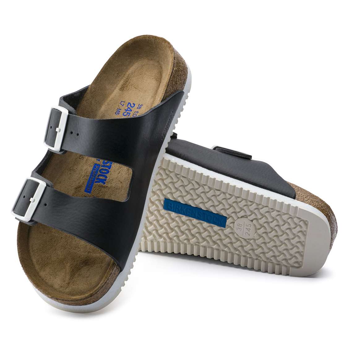 Black Birkenstock Arizona Soft Footbed Leather Women's Two Strap Sandals | aOhR1xOxGb5