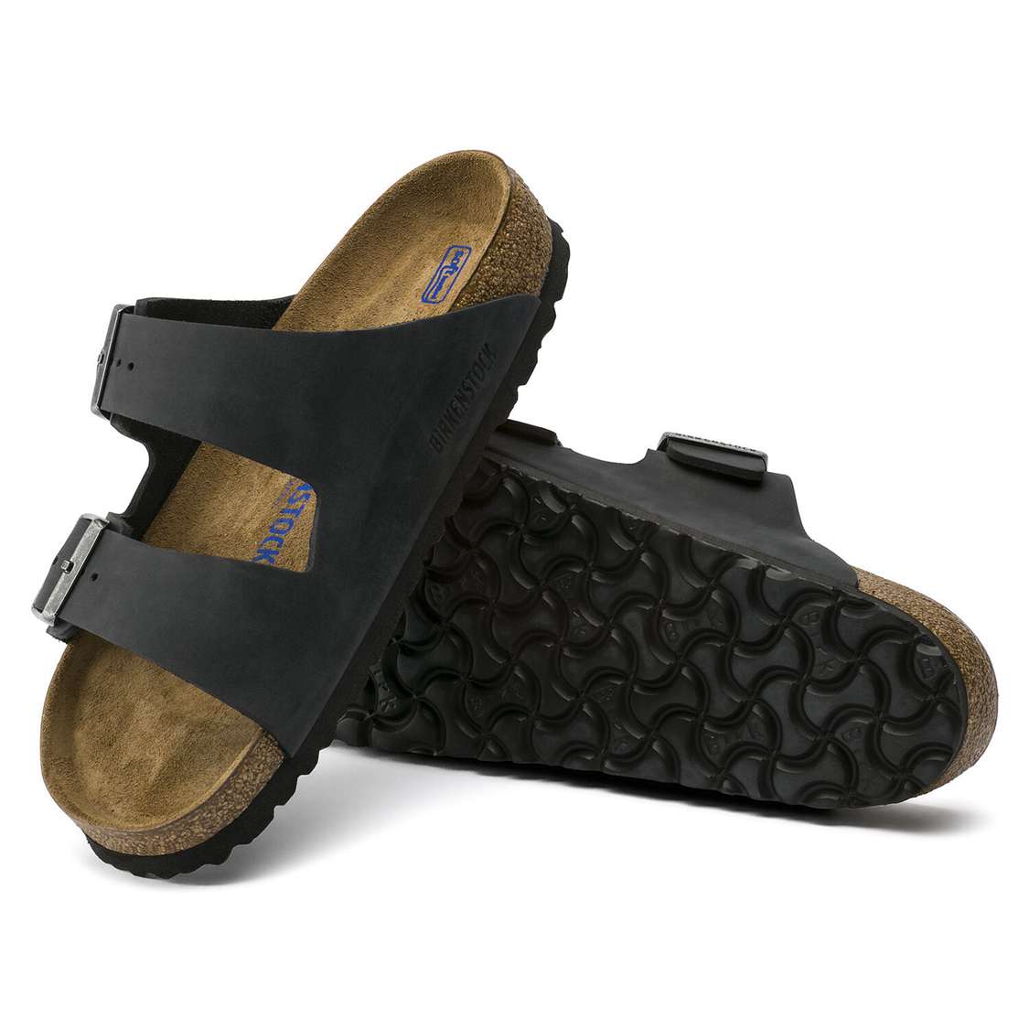 Black Birkenstock Arizona Soft Footbed Oiled Nubuck Leather Men's Two Strap Sandals | BtZluT5jMLd