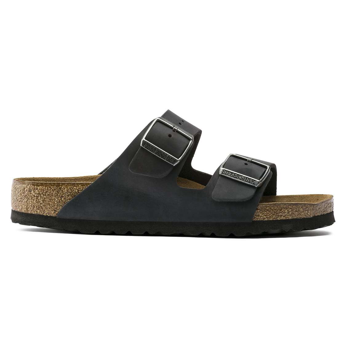 Black Birkenstock Arizona Soft Footbed Oiled Nubuck Leather Men's Two Strap Sandals | BtZluT5jMLd