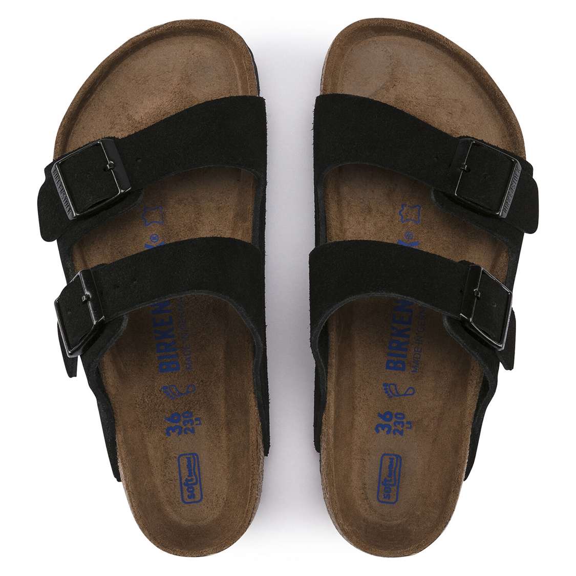 Black Birkenstock Arizona Soft Footbed Suede Leather Women's Two Strap Sandals | NBQamOrX9nA