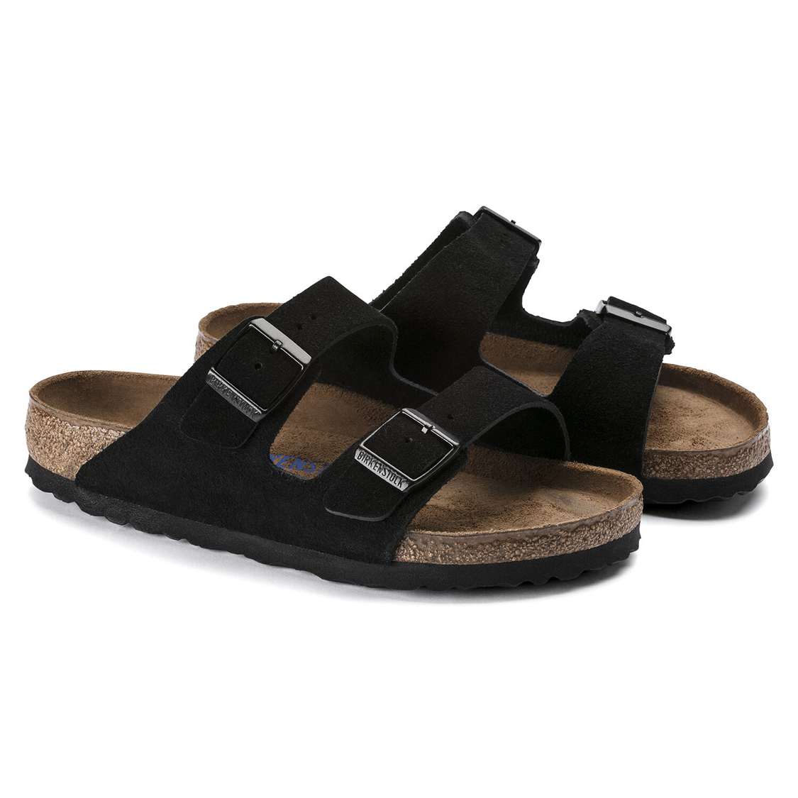 Black Birkenstock Arizona Soft Footbed Suede Leather Women's Two Strap Sandals | NBQamOrX9nA