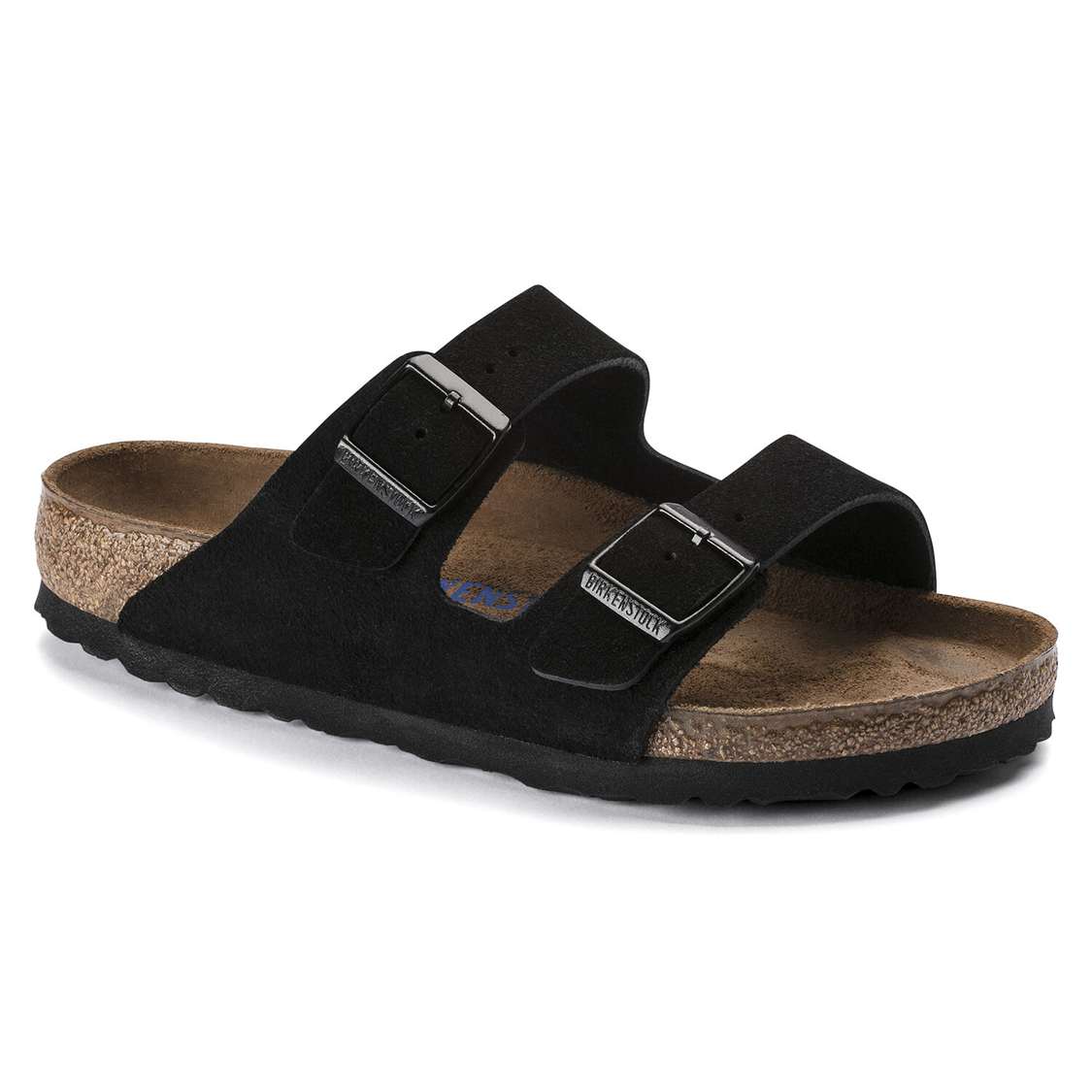 Black Birkenstock Arizona Soft Footbed Suede Leather Women\'s Two Strap Sandals | NBQamOrX9nA