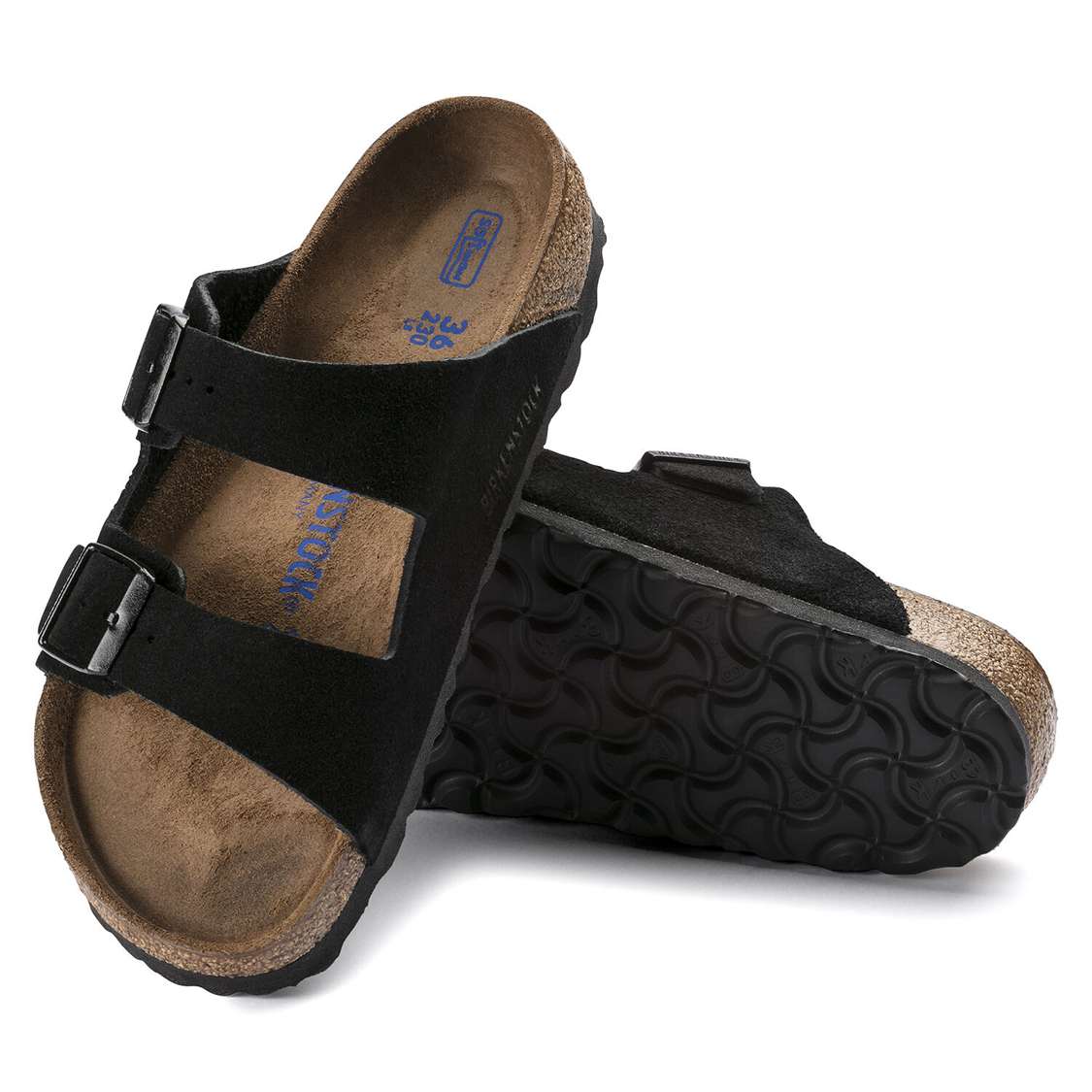 Black Birkenstock Arizona Soft Footbed Suede Leather Men's Two Strap Sandals | fbdIm5kLcex