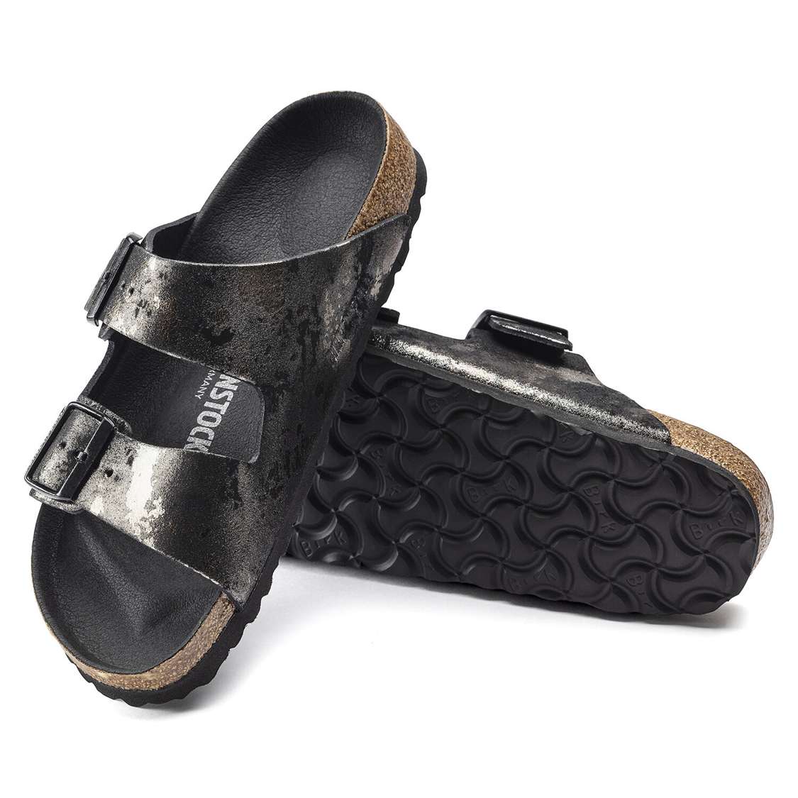 Black Birkenstock Arizona Suede Leather Women's Two Strap Sandals | NOM6tvRc817