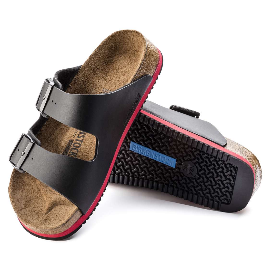 Black Birkenstock Arizona Super Grip Birko-Flor Men's Two Strap Sandals | ZXK4VANcblY