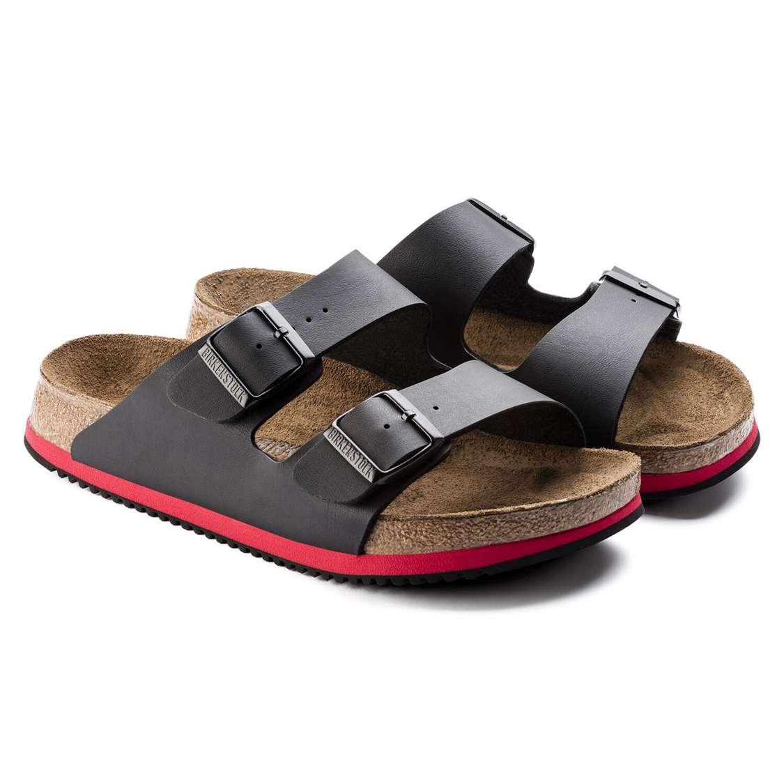 Black Birkenstock Arizona Super Grip Birko-Flor Men's Two Strap Sandals | ZXK4VANcblY