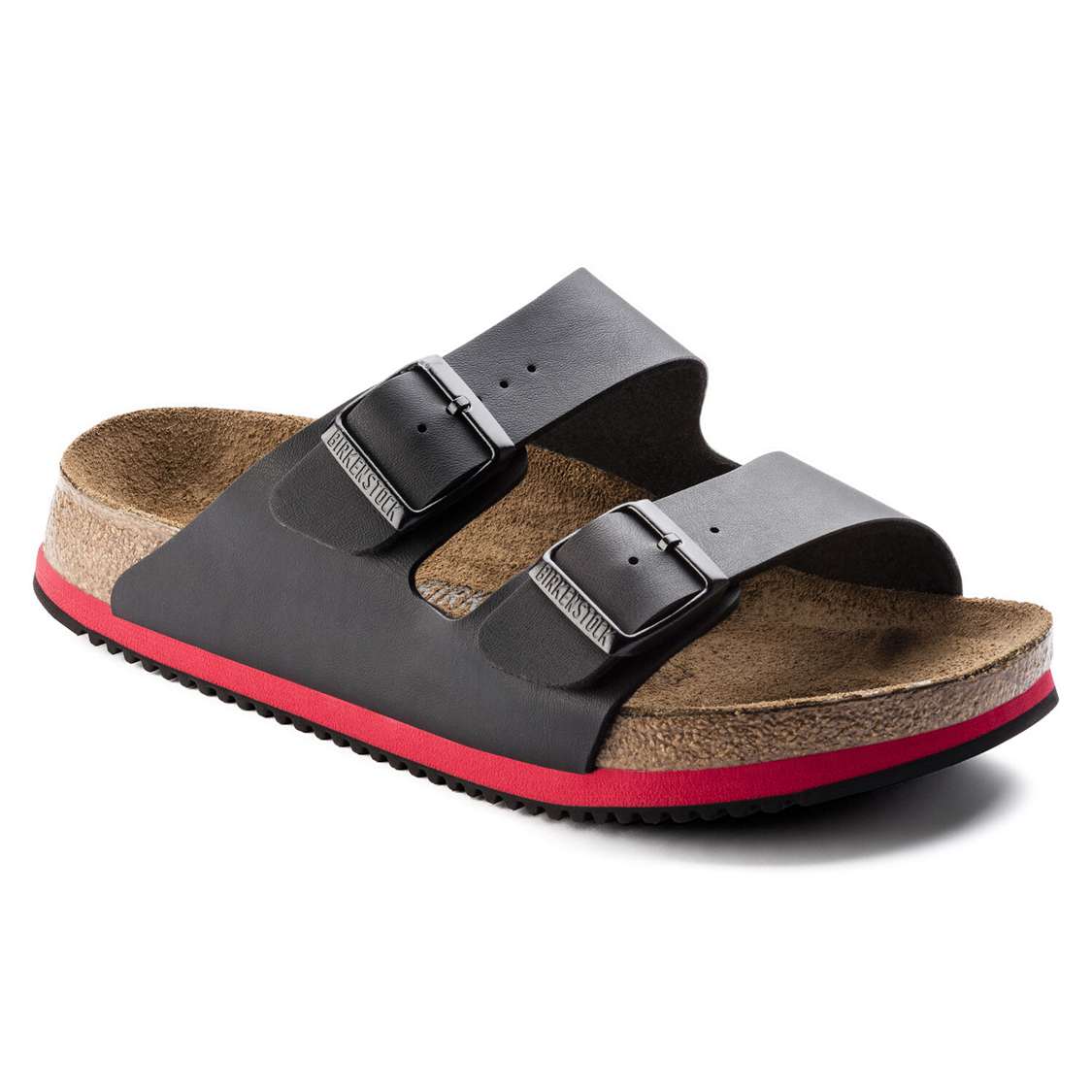 Black Birkenstock Arizona Super Grip Birko-Flor Men\'s Two Strap Sandals | ZXK4VANcblY