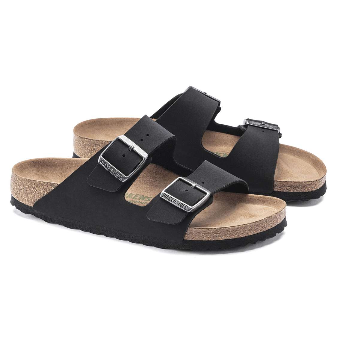 Black Birkenstock Arizona Vegan Birkibuc Men's Two Strap Sandals | nA3wvGqb3I9