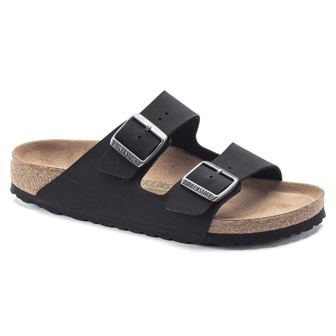 Black Birkenstock Arizona Vegan Birkibuc Men\'s Two Strap Sandals | nA3wvGqb3I9