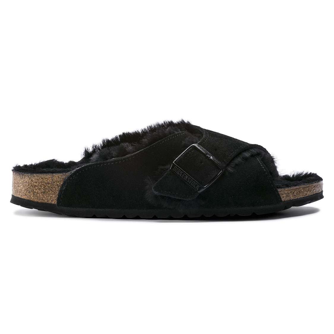 Black Birkenstock Arosa Shearling Suede Leather Women's Two Strap Sandals | hSHv3etz4qZ