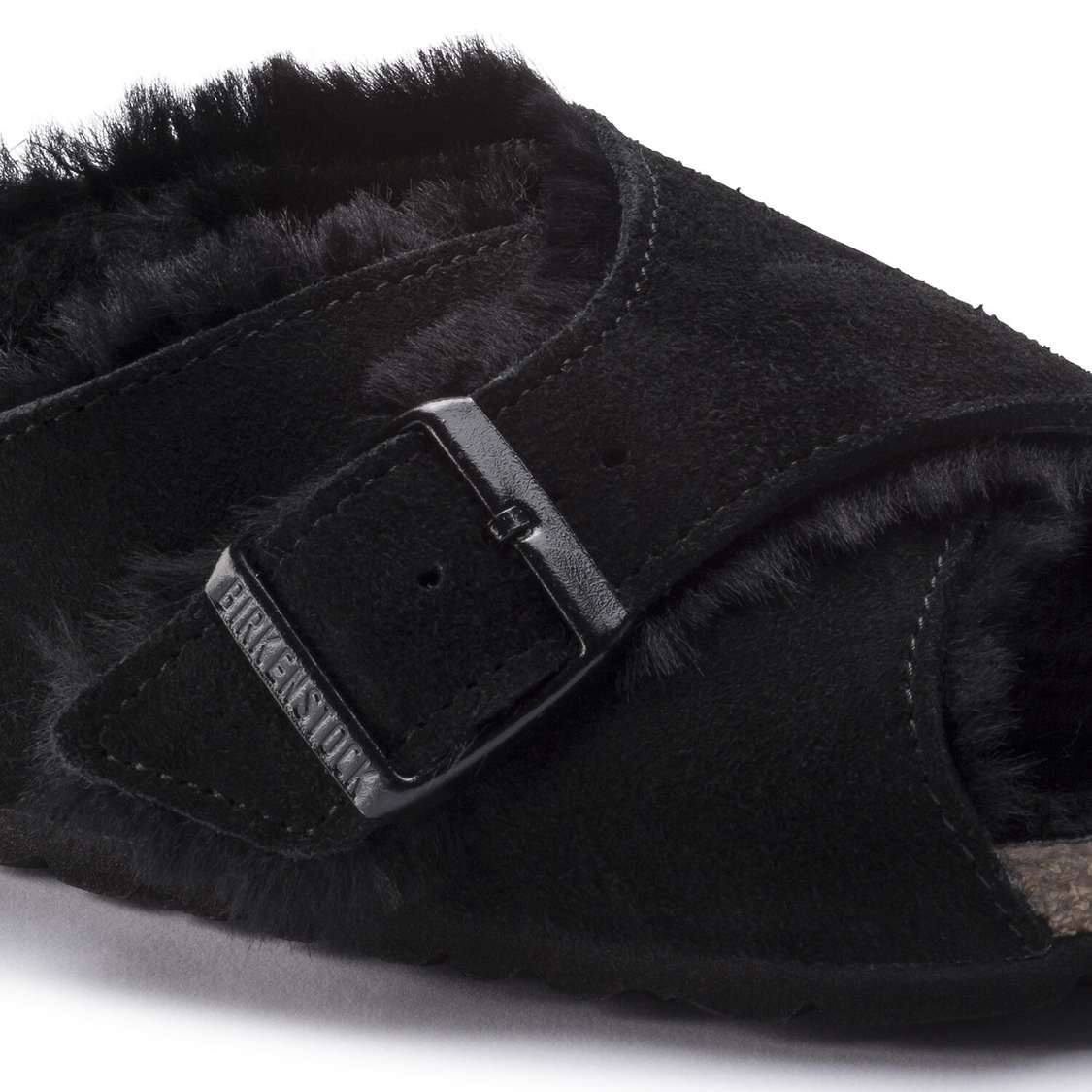 Black Birkenstock Arosa Shearling Suede Leather Women's Two Strap Sandals | hSHv3etz4qZ