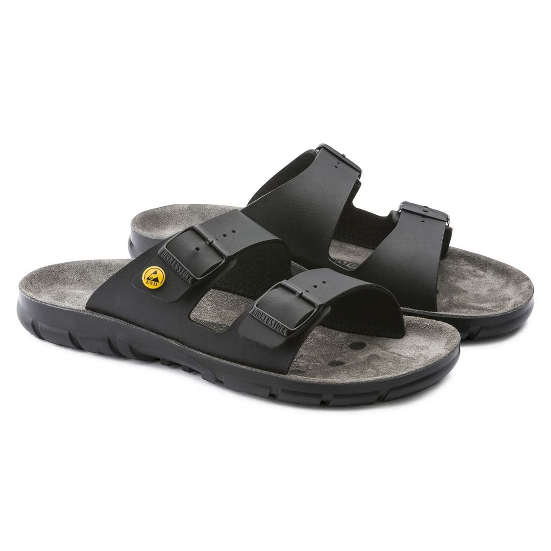 Black Birkenstock Bilbao ESD Birko-Flor Men's Two Strap Sandals | RUx9d71ZsnX