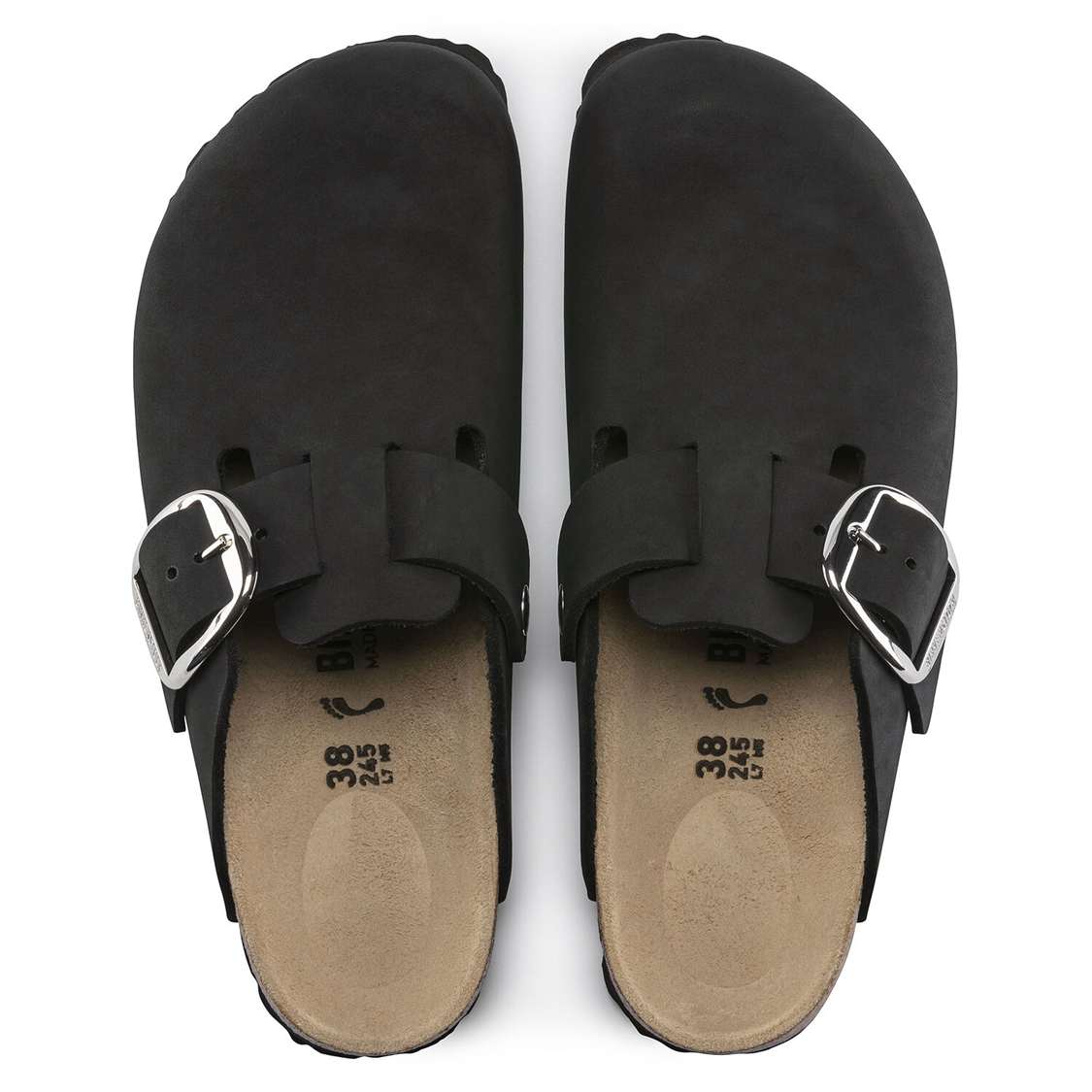 Black Birkenstock Boston Big Buckle Nubuck Leather Women's Clogs | kbtSmDqzSAl