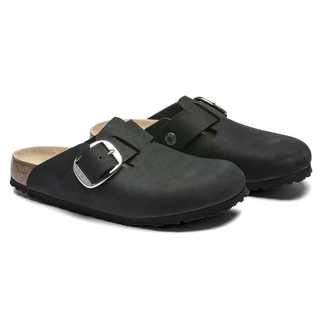 Black Birkenstock Boston Big Buckle Nubuck Leather Women's Clogs | kbtSmDqzSAl