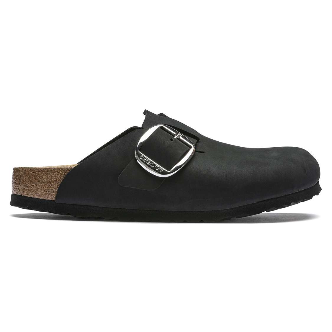 Black Birkenstock Boston Big Buckle Nubuck Leather Women's Clogs | kbtSmDqzSAl